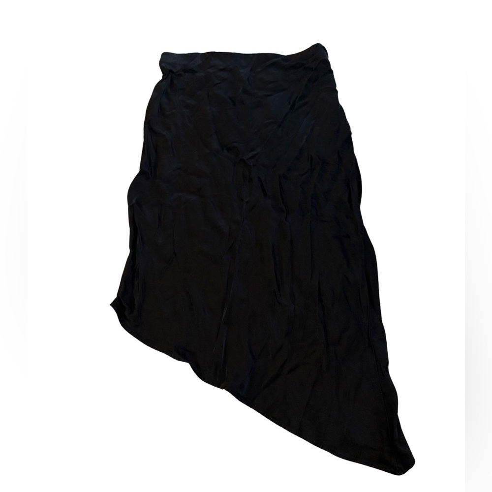 BLACK ASYMMETRICAL SATIN SKIRT